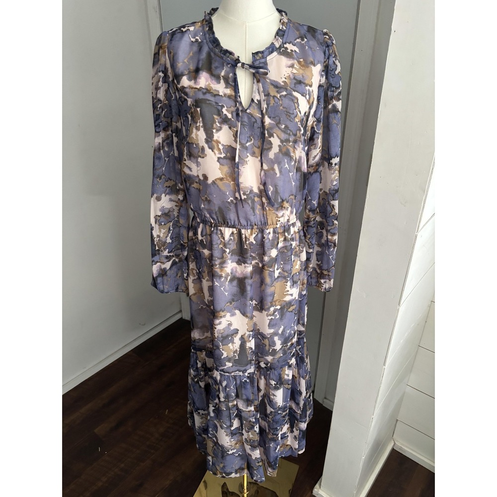 Steve Madden Dress Womens Large Blue Camo Keyhole Neck Maxi Long Sleeve
